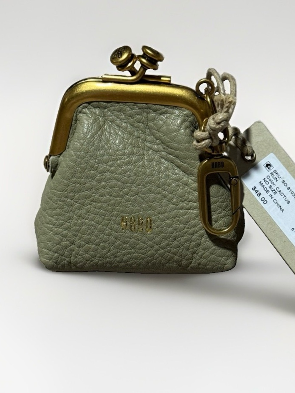 NWT HOBO run Frame Genuine Leather mini Pouch Coin Purse Charm clip green gold